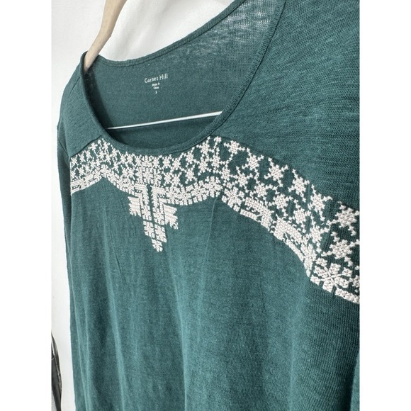 Garnet Hill Organic Linen Mabel Top Women Small Green Embroidered Bohemian - Picture 7 of 10